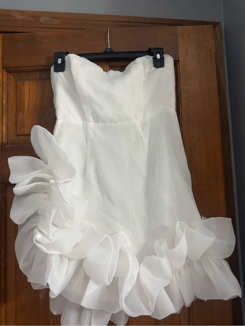Strapless White Ruffle Hem Dress